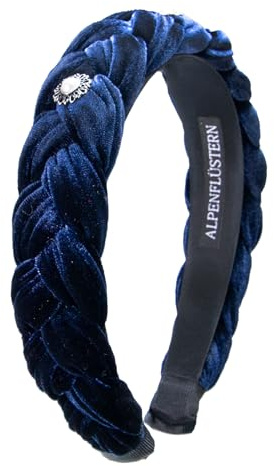 Alpenflüstern Trachten-Haarreif Samt Flechtoptik Helena - Damen Haarschmuck geflochten mit Perlen-Ornament, Haarband rutschfest fürs Dirndl (blau) ADV133