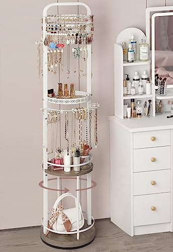 Jewelry Holder Organizer, Floor Jewelry Organizer with Earring Organizer Necklace Holder, Rotating Jewelry Stand Necklace Display Earring Storage, Large Hanging Jewelry Tree for Jewlery Bracelet Ring