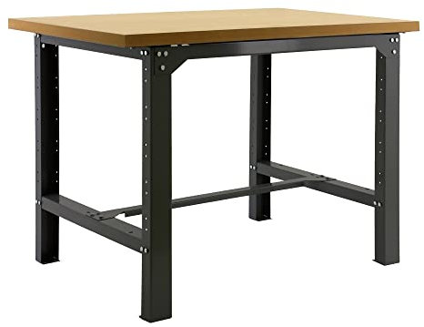 Cofan Banco de Trabajo | Mesa de Trabajo con Estructura de Acero | Encimera de Madera | Adecuado para Taller y Garaje | Color Antracita | 2 Medidas (120_cm)