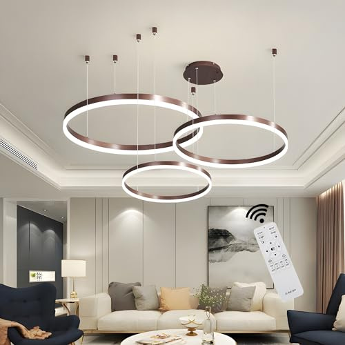 BEHWU LED Pendelleuchte, Wohnzimmerlamp, Moderne Ring-Hängeleuchte 3000K-6000K, Pendellampe LED Leuchtring Wohnzimmer Esszimmer Hängelampe, Aluminium Kronleuchter