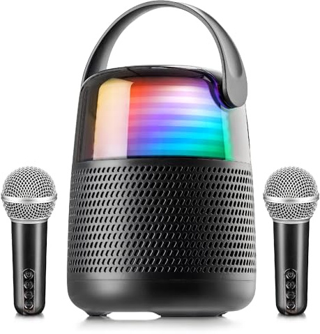 Mi-Mic Kids Bluetooth Karaoke Machine with LED Lights, Wireless Microphones, Portable Bluetooth Speaker for Kids, Light Up Sing Along Karaoke Set
