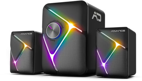 AD ADVANCE Set de Altavoces Soundphonic 2.1 RGB - Sonido Potente 11 W RMS - Compatible con PC-Mac - Conexión BLUTOOTH o Jack 3,5 mm