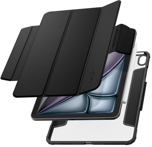 Spigen AirSkin Pro Hülle für iPad Air 11 und 10.9 Zoll | Elegantes Design, Magnetabdeckung, Transparente Rückseite, Pencil Halter, Tri Fold Ständer für M4-M2 (2026-20) - Schwarz