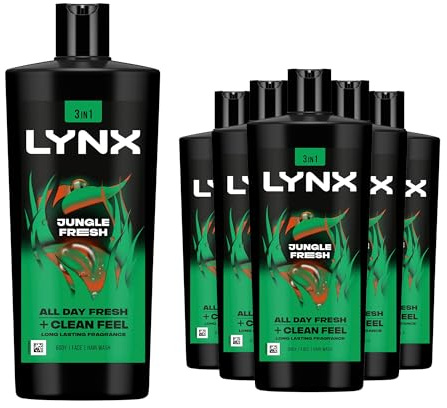 Lynx 3-in-1 Shower Gel Jungle Fresh 12 Hours of Long Lasting Refreshing Fragrance Body Wash with Plant-Based Moisturisers for Men for Naturally Soft Skin, 700ml Pack of 6