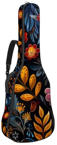 Universal-Akustikgitarrentasche, wasserdichte Tasche für 40/41/42 Zoll Gitarre mit mehreren Taschen, bunte Blumen, mehrfarbig, 42.9x16.9x4.7 in, Gitarrentasche