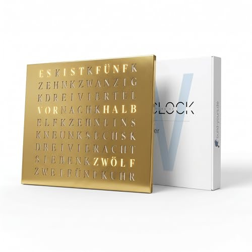 build-yours WordClock Jupiter gelaserter Edelstahl in Gold - Elegante LED Wanduhr - hochwertige Designer Wortuhr für einen Hauch von Luxus