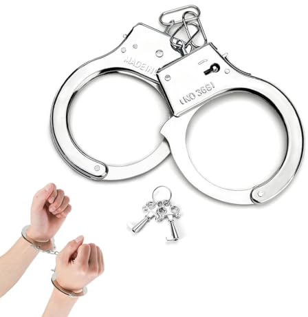 RDNKVB Menottes en Métal avec Clés Accessoire Cosplay Menotté Menottes Professionnelles Jouet pour Le Jeu Rôle la Police Costumes Fête Halloween