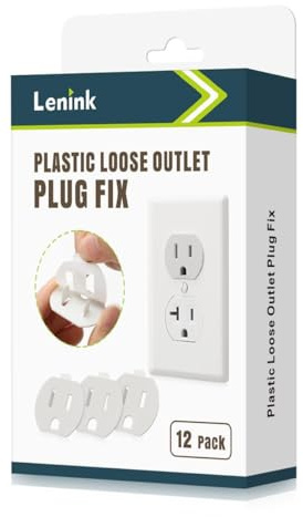 Lenink Loose Outlet Plug Fix, 12 Pack Plastic Snug Socket Secured, Outlet Tightener Insert for Most Loose Outlets, with Back Adhesive