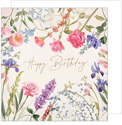 Edition Seidel Premium quadratische Geburtstagskarte mit Umschlag. Glückwunschkarte Happy Birthday Billet Karte für Mann Frau Freund Freundin Blumen (GQ324 SW024)