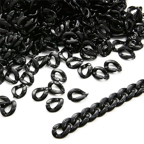 JTZYM 500 Stück 13 x 10 mm Schwarze Acryl-Verbindungsringe, Acryl-Verbindungsstücke, Kunststoff-Kettenglieder zur Schmuckherstellung, Telefonkette