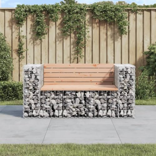 HEFZGDB Gartenbank aus Gabionen 143x71x65.5 cm Massivholz Douglasie Balkon Bank Bank Outdoor Parkbank Geeignet für Pool. Terrasse. Garten.