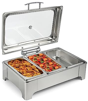 Stainless Steel Electric 12 Qt Chafing Dish Buffet Set Chafer with Temperature Control - Ideal for Catering, Parties, Buffets