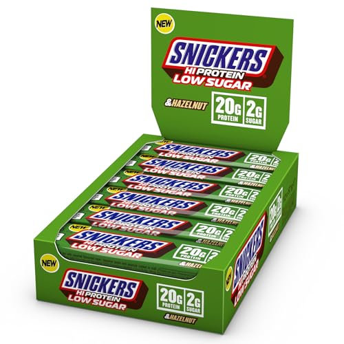 Snickers - High Protein Bars | Low Sugar, Only 2g of Sugar per bar, Hazelnut and Milk Chocolate Flavour, 12 x 57g Box, 20g Protein