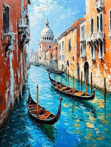 Venedig Water City-Malen nach Zahlen für Erwachsene, Knitterfreie Leinwand, DIY Digitales Ölgemälde-Set auf Leinwand mit Pinseln und Acrylpigment, Artwork für Heimdekoration, 50x60cm (Rahmenlos) R-724