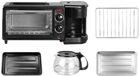 Fenteer Horno de estación Central de Desayuno 3 en 1, máquina de Desayuno, Horno Tostador con cafetera para, Negro