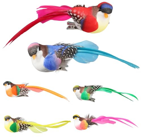 Rapidbok 6 Stück Vogel Deko Figuren Künstliche Vögel Deko Kunstvogel Künstliche Gefiederte Vögel Garten Dekoration Künstliche Vögel Feder Vogel Modell Vogel mit Clip für Garten Urlaub Party Hausdeko