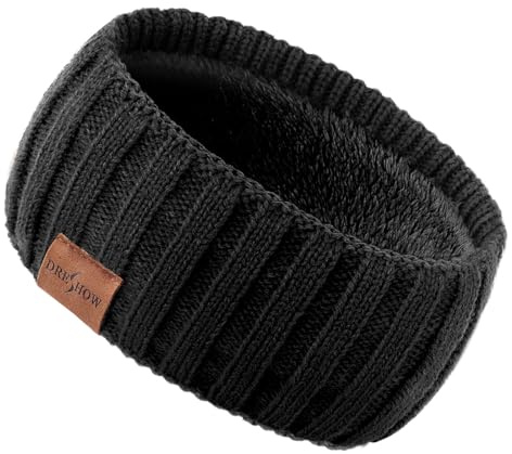 DRESHOW Varmt Stickat Pannband för Kvinnor Vinter Öronvärmare Elastiska Virkade Huvudomslag Tjocka Fleece Fodrade Hårband