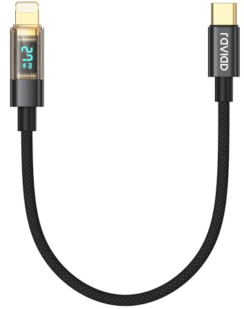 RAVIAD Câble USB C vers Lightning Court 50CM [Certifié MFi] Câble USB C iPhone Chargeur Rapide Power Delivery Fil Lightning USB C pour iPhone 14 13 12 11 Pro Max Mini XR XS X 8 7 Plus 6s 6 SE - Noir