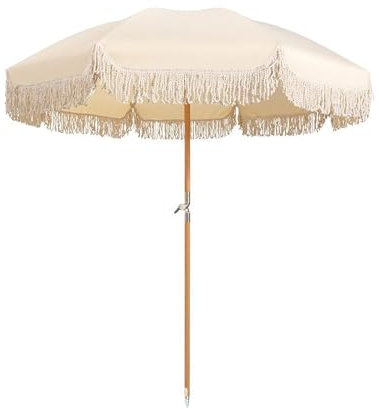 Garden parasols, White,Tilt Umbrella, Umbrellas,Metal threaded ground, thickened cloth, for beach/courtyard/hotel (6.5ft)