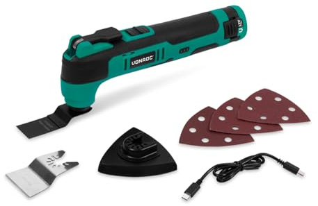 VONROC Multiutensile Oscillante VONROC 12V - Versatile, Compatto, con Accessori Inclusi e Ricarica USB-C - Perfetto per Bricolage e Ristrutturazioni