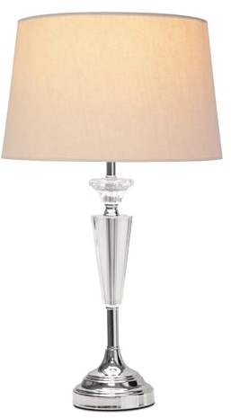 Lighting Supermarket Kwartz Modern Faceted Glass Crystal Chrome Table Lamp with Natural Linen Shade