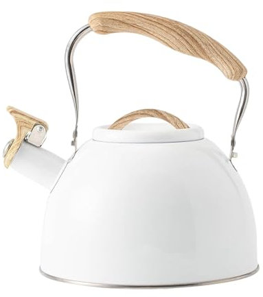 Hervidor silbante de acero inoxidable de 3 litros, tetera retro con silbato mango de madera, hervidor blanco de inducción para estufa, hervidor de gas
