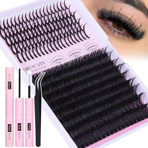 Cluster Lashes Kit 100D Lash Spikes Mega Volume Eyelashes Individual Kit Thick Individual Eyelashes with Spikey D Curl Lashes Cluster DIY Eyelash Clusters with Lash Glue by CORUSCATE