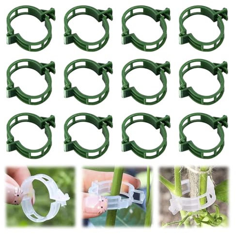 Plant Supports for Outdoor Plants, 2025 New Tomato Plant Support, Plant Clips for Climbing Plants, Twine Vine Trellis Cage, Vegetable Garden Plant Support Clips Grafting Tools (100, Green)