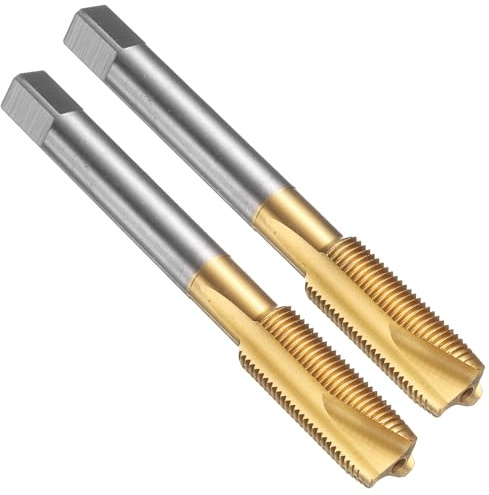 sourcing map 2pcs Spiral Point Thread Tap, M12 x 1 Metric Titanium Coated Screw Threading Tapping Tool Thread Milling Machine Taps, High-Speed Steel 6542 (HSS 6542)