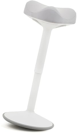Sgabello dinamico a dondolo, migliora la postura, base bombata antiscivolo, seduta comfort trapuntata forma sella, altezza regolabile, seduta in piedi, lavoro ufficio, casa, disegno - bianco-grigio