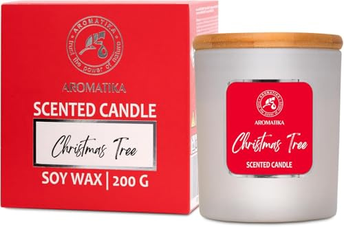 Bougie Parfumée Sapin de Noël 200g - Bougie de Cire de Soja Aromathérapie - Huile Essentielle de Pin Suisse - Désodorisant pour la Maison - Parfum de Noël - Idée pour Anniversaire