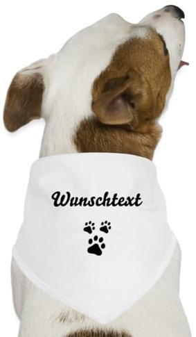 Spreadshirt Pfoten Hundehalstuch Personalisierbar Hunde-Bandana, One Size, Weiß