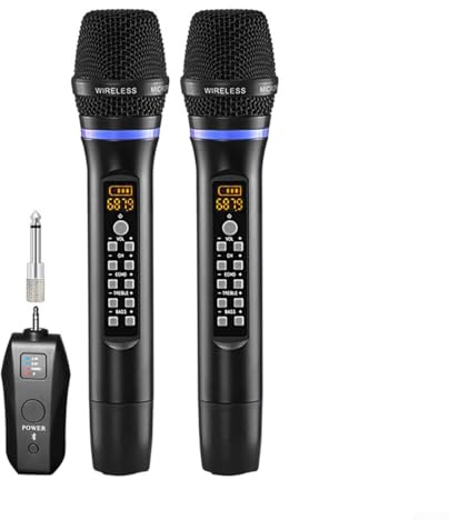EasyByMall Kabelloses Handmikrofon, wiederaufladbares Zweik-Mikrofon, UHF-Funktechnologie, 30 m Reichweite, für Karaoke, Singen, DJ (2 Packungen)