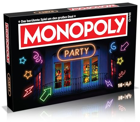 Winning Moves Monopoly Party Edition - Monopoly Spiel für Fans - Familienspiele Strategie Brettspiele Party - 2+ Spieler ab 16+ Jahren - Deutsch