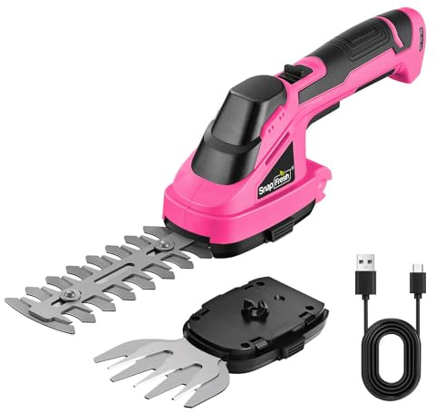 SnapFresh 2-in-1-Grasschere Akku und Heckenschere 7,2 V Akkulaufzeit: 60min Kabelloser Rasenschere Handgehaltene Strauchschere für den Garten, Tragbare, Leichte, Rasenschneider mit Ladegerät (Rosa)