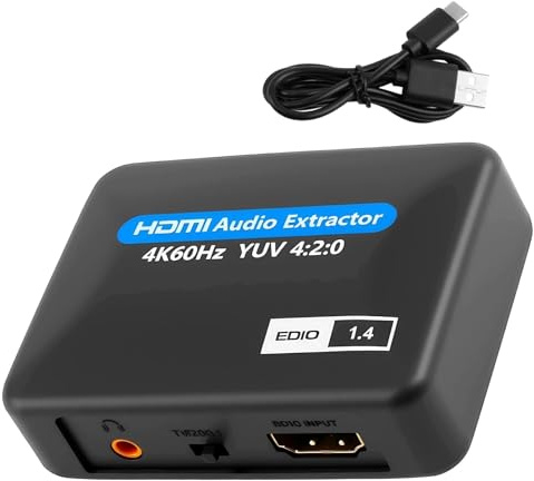 Extracteur Audio HDM, Audio Splitter Extractor vers Adaptateur Convertisseur Audio avec Optique et Audio Stéréo 3.5 mm pour Fire Stick Xbox PS4 PS5 Home Cinéma