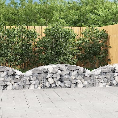 HaoChrymec Gabion à Arc Haut with Fer Galvanisé, Panier à Pierre, Parterre Surélevé en Gabion, Jardinière à Gabion, Cage en Métal, Jardin, Terrasse, 200 x 30 x 40/60 cm