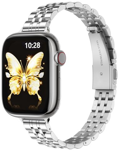 GEARYOU Strap Compatible Apple Watch Straps 44mm 42mm(Series 1 2 3) 45mm 46mm(Series 11 10) 49mm for Women Men,Slim Stainless Steel Replacement Strap for iWatch Series 11 10 9 8 7 6 5 4 3 2 1,SE/Ultra
