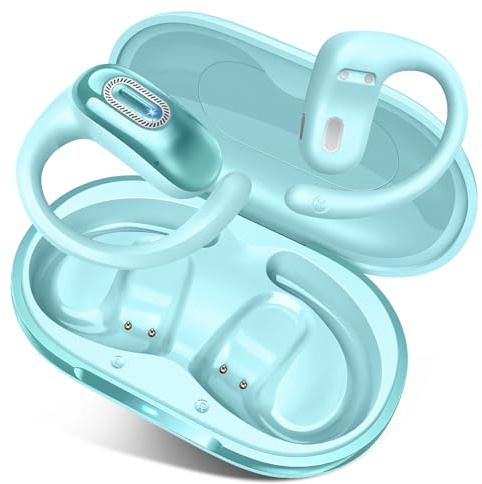 Open Ear Kopfhörer, Bluetooth 5.4 Kopfhörer Kabellos, Tiefer Bass mit 4 ENC Mikrofon, 58 Std, Sportkopfhörer Over-Ear mit Ohrhaken, IPX7 Wasserfest Bluetooth Ohrhörer für Laufen, Joggen, Fitness, Blau