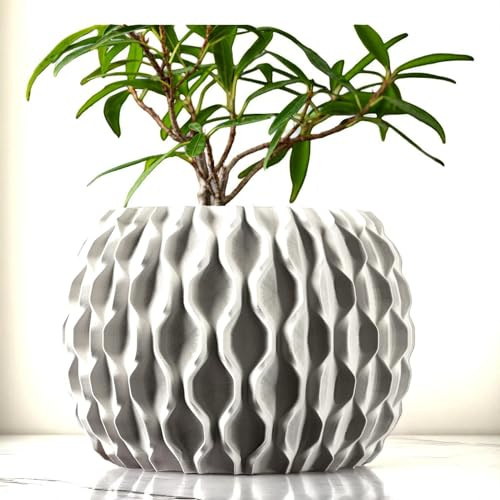 Large 3D Stampato Texttured Planter – Modern Wave Design Flower Pot for Monstera, Aloe, Bonsai, Orchid & Indoor Plants, Unique Home Decor (Primary Color:Brown;)