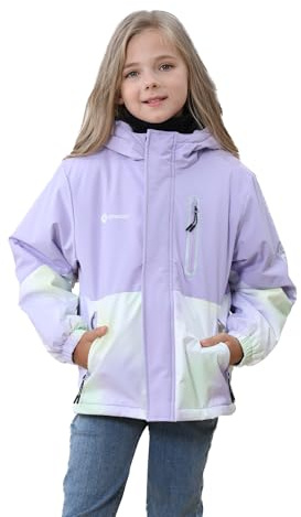 Girls' Waterproof Winter Ski Jacket – Warm Fleece Lined Windproof Snow Coat with Hood for Outdoor Adventure Starlight Purple 7-8