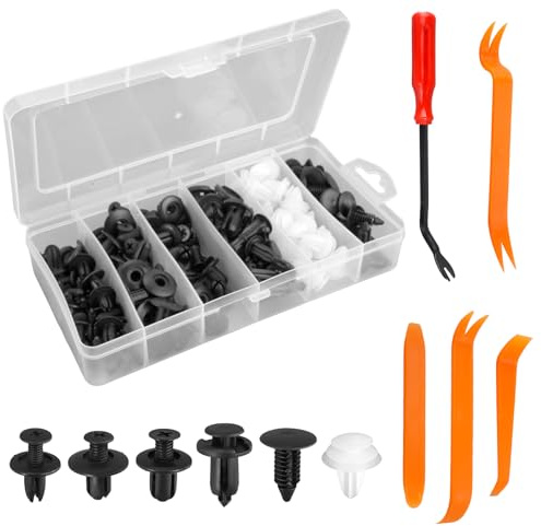 105 Pezzi Rivetti in Plastica per Auto, Kit Clip di Fissaggio per Auto, 6 Diversi Tipologie Clip per Rivestimenti Porta e Clips per Paraurti,con 5 Leva di Rimozione, per la Maggior Parte dei Modelli