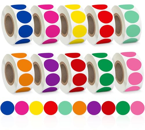 Klebepunkte Bunt 20mm, 5000 Stück Punkte Aufkleber Markierungspunkte, 10 Farben Runde Aufkleber Farbige Klebepunkte, Glue Dots Stickers Etiketten Selbstklebende für DIY Büro Kalende -10 Rollen