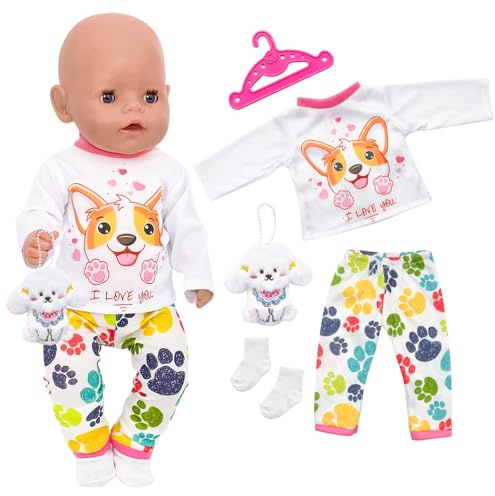 5 Stück Puppenkleidung 36-43 cm Baby Puppen, Welpe Puppen Kleidung mit Bluse Hose Socken Kleines Hundespielzeug Kleiderbügel, Tiere Puppenkleidung für 14-17 Zoll Puppen Mädchen Geburtstag Geschenk