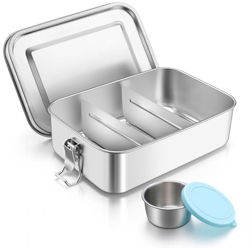 Joyfair 1400ml Stainless Steel Lunch Bento Box with Condiment Container | Healthy & Safe, Adjustable Dividers & Leak Proof, Rust Free & Versatile Use, Oven & Dishwasher Safe