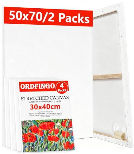 Ordfingo Leinwand zum Bemalen, 2 Stück 50x70cm, 4 Stück 30x40cm, 280g/m² | groß keilrahmen Leinwände Set mit Holzkeile, Weiß Canvas für Ölgemälde, Acrylfarben, Aquarell, Gouache