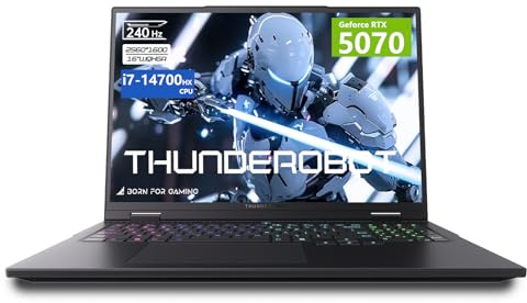 Thunderobot Radiant 16 Gaming-Laptop, Intel i7-14700HX, RTX 5070, Notebook, 32 GB DDR5, 1 TB SSD, 16 QHD+ 240Hz Display, 8 GB GDDR7, Win11 Pro, Effiziente Kühlung, E-Sport, Videobearbeitung, Schwarz