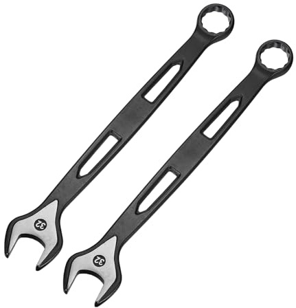 QUARKZMAN 2 Piezas Llave Combinada 32mm Métrica Extra Larga 12 Puntas Caja Y Boca Abierta Acero Al Carbono Doble Extremo Grado Industrial Para Automóvil Muebles Maquinaria Negro