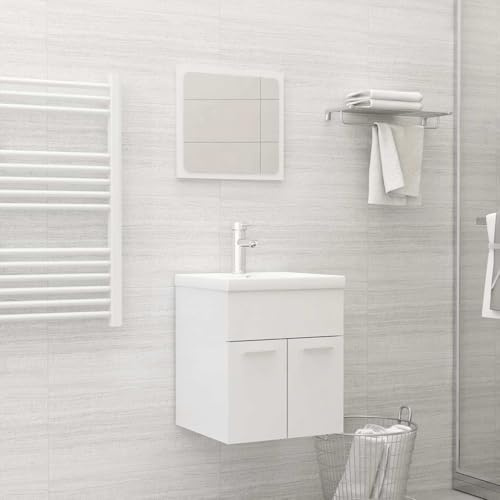 LoogCape Bathroom Furniture Set High Gloss White Wood Material with Washbasin, Built-in Basin, Mirror, 41 x 38.5 x 46 cm for Washing Basin, Guest Toilet, Storage and Order