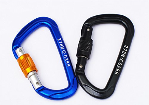 Klettern Karabiner 278N D-Ring Schraubkarabiner 7075 Luftfahrt Aluminiumlegierung mit Verschraubung Karabiner speziell für Expedition, Abseilen, Rettung, Engineering Schutz (Blau, 10 Stücke)